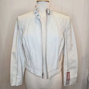 Wilson Leather Jacket Women's Size Large White Poloce USA Authentic NWT Moto